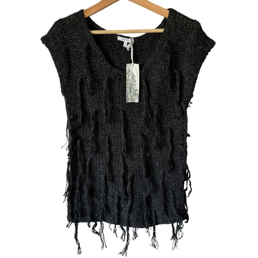 Mystree Wool Blend Fringed Gray Sweater Vest Distressed Whimsigoth Goth Edgy Alt